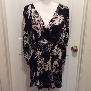 Black and Cream Floral Wrap Dress